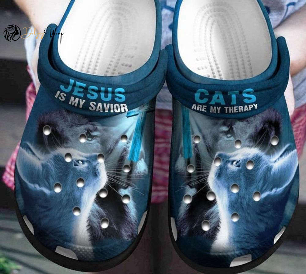 Jesus savior, cats are my therapy Crocs Crocband Clog Jesus savior, cats are my therapy Crocs Crocband Clog