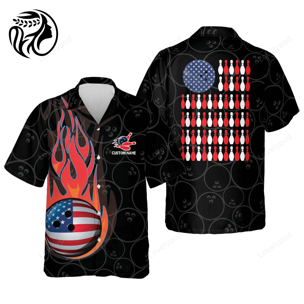 Personalized name Skull Flame Hawaiian Bowling Shirts Button-Down Short Sleeve Shirts