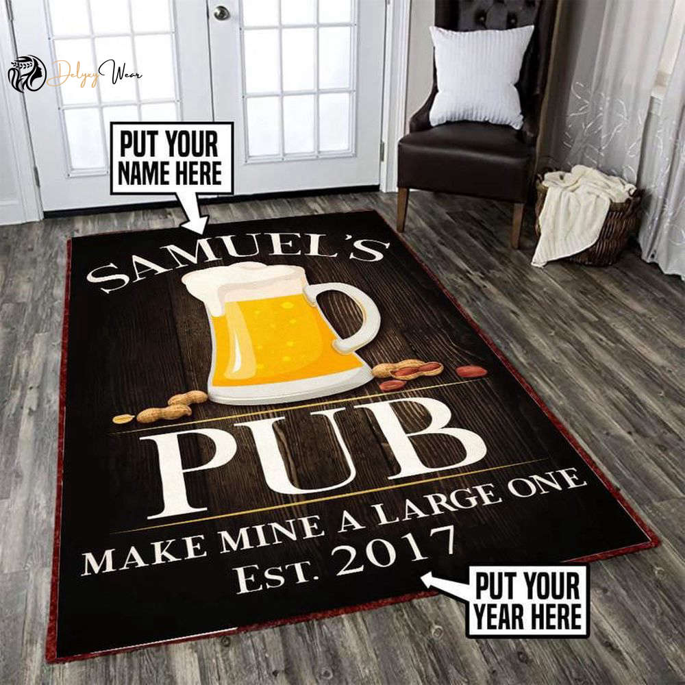 Personalized Pub Make Mine A Large One Area Rectangle Rug Carpet Vintage Home Decor Gift Idea