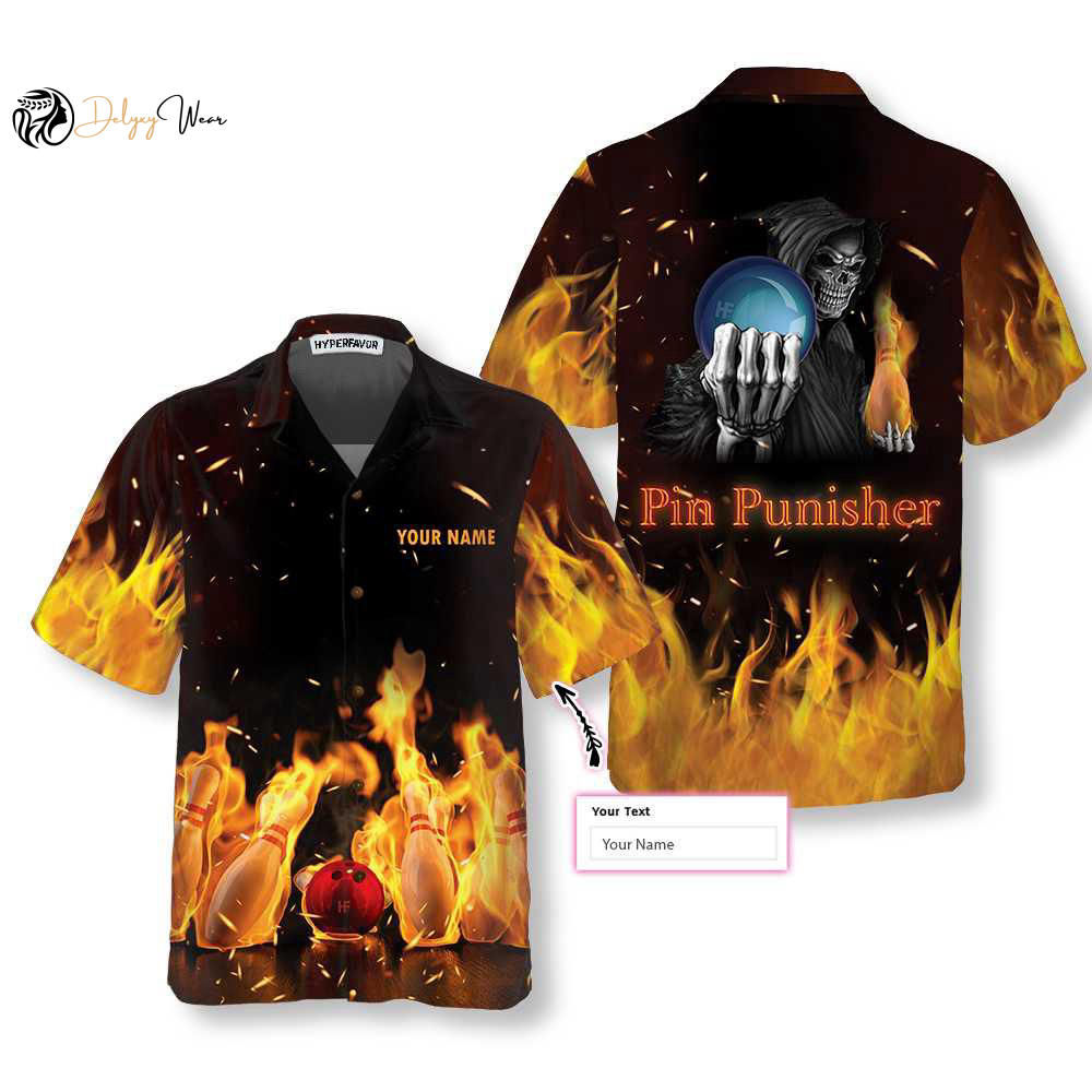 Pin Punisher Bowling Custom Name, Custom bowling Hawaii Shirts with Name, Aloha Hawaiian Shirts For Men & For Women