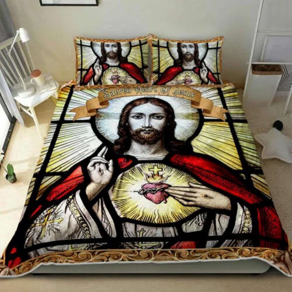 Sacred Heart of Jesus Christian Quilt Bedding Set – Unique Gift for Believers Sacred Heart of Jesus Christian Quilt Bedding Set – Unique Gift for Believers