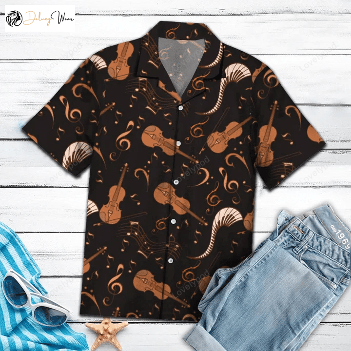 Stylish Violin Music Notes Hawaiian Shirt Gift for Men Women Fans – Black Theme