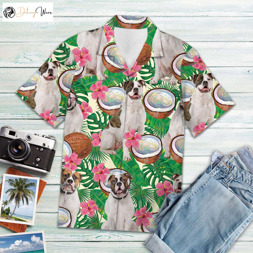 American Bulldog Tropical Coconut Hawaiian Shirt Gift for Men Women Fans - Men s Dog Aloha Shirt Gift for Men Women Fans