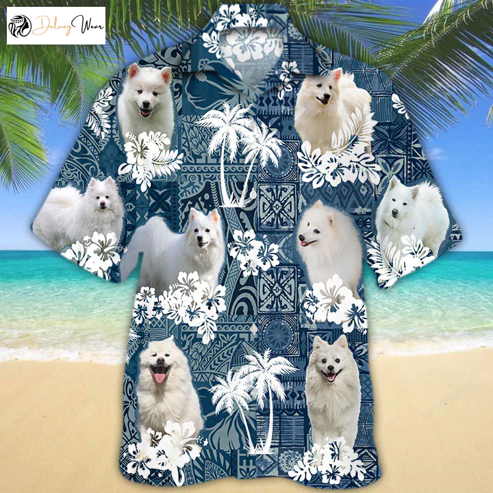 Stylish American Eskimo Hawaiian Shirt Gift for Men Women Fans: Embrace the Aloha Vibes with this Eye-Catching Apparel