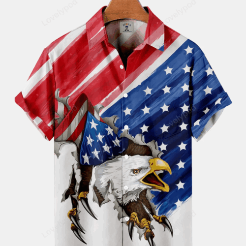 4th of July Hawaiian Shirt Gift for Men Women Fans: American Flag Casual Loose Men s Short Sleeve - Engaging Style!