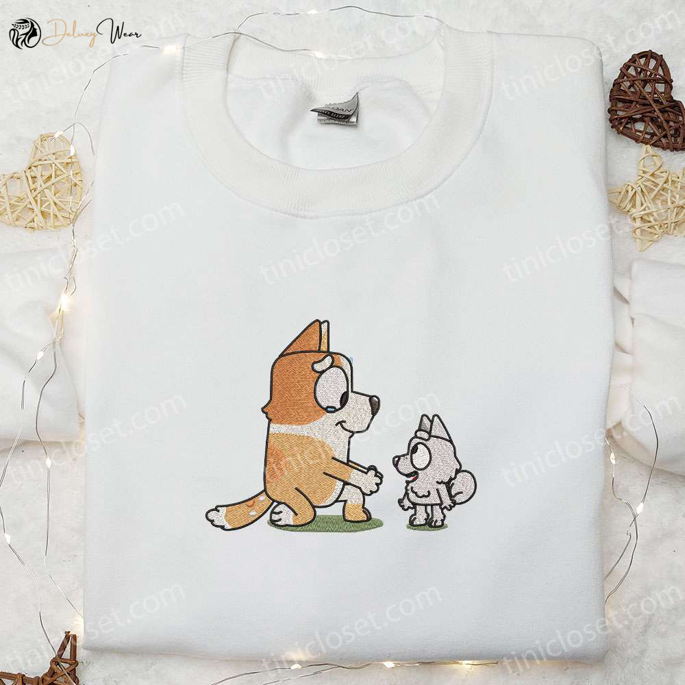 Bluey Cartoon Embroidered Hoodie & Aunty Brandy Pom Pom Shirt: Best Family Gift Idea