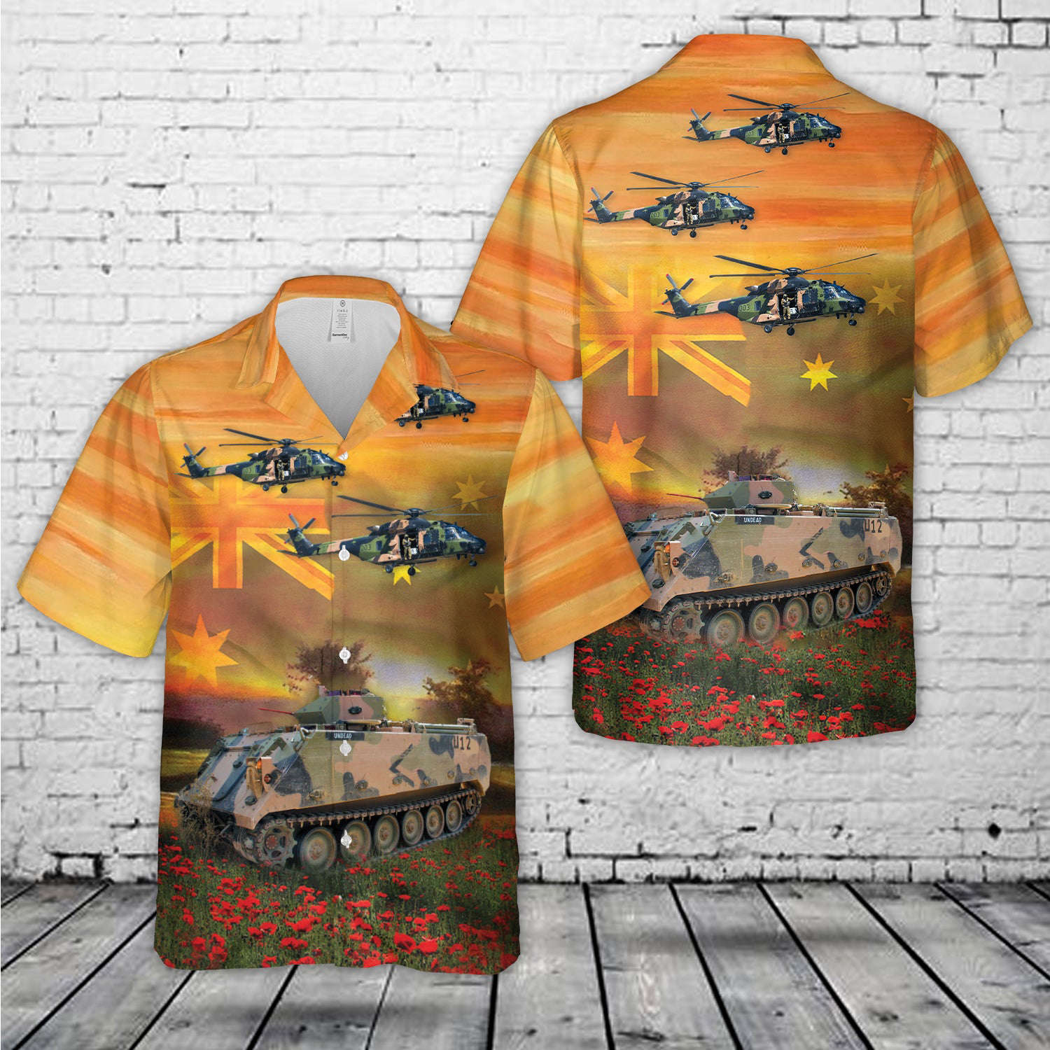 Australian Army M113 Armoured Personnel Carrier & NHI MRH-90 ANZAC Day Red Poppy Hawaiian Shirt Gift for Men Dad Father Gift for Men Dad Father