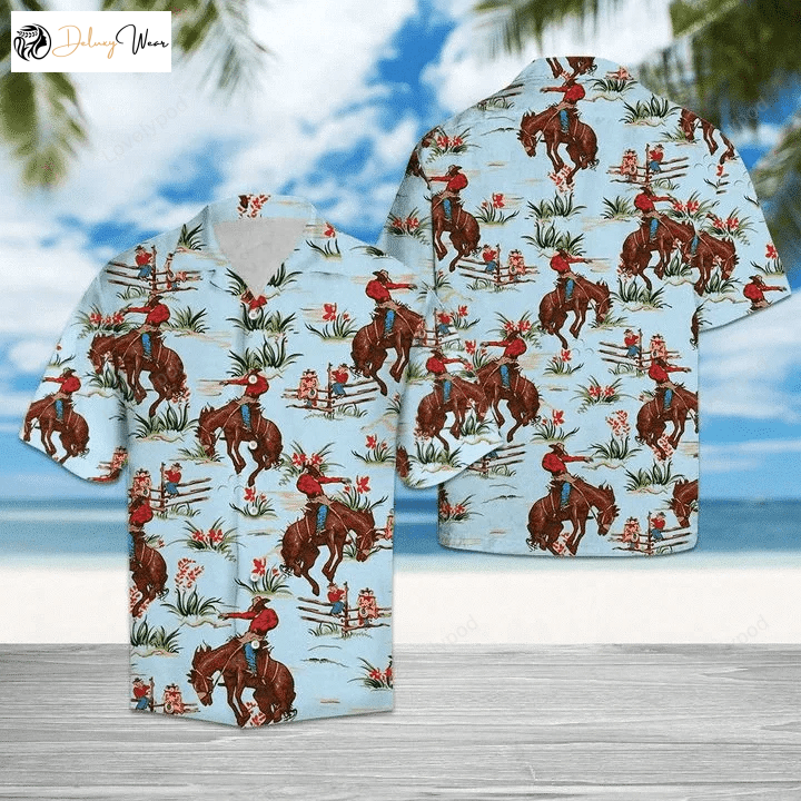 Stylish Blue Cowboy Hawaiian Shirt Gift for Men Women Fans: Awesome Horse Theme for Men