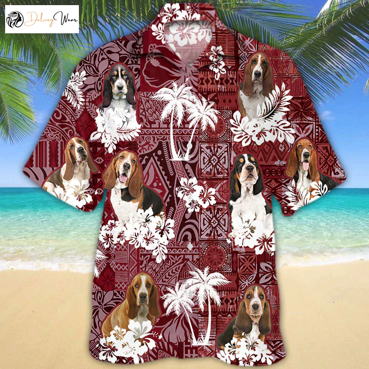 Basset Hound Red Hawaiian Shirt Gift for Men Women Fans for Men & Women - Aloha Shirt Gift for Men Women Fans for Summer