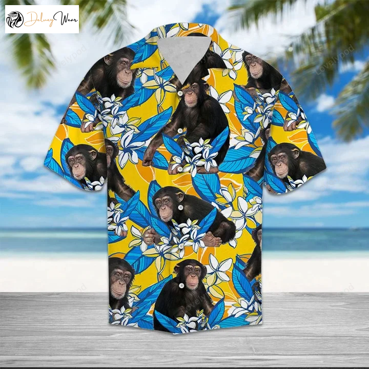 Stunning Chimpanzee Mix Plumeria Flowers Hawaiian Shirt Gift for Men Women Fans – Vintage Style