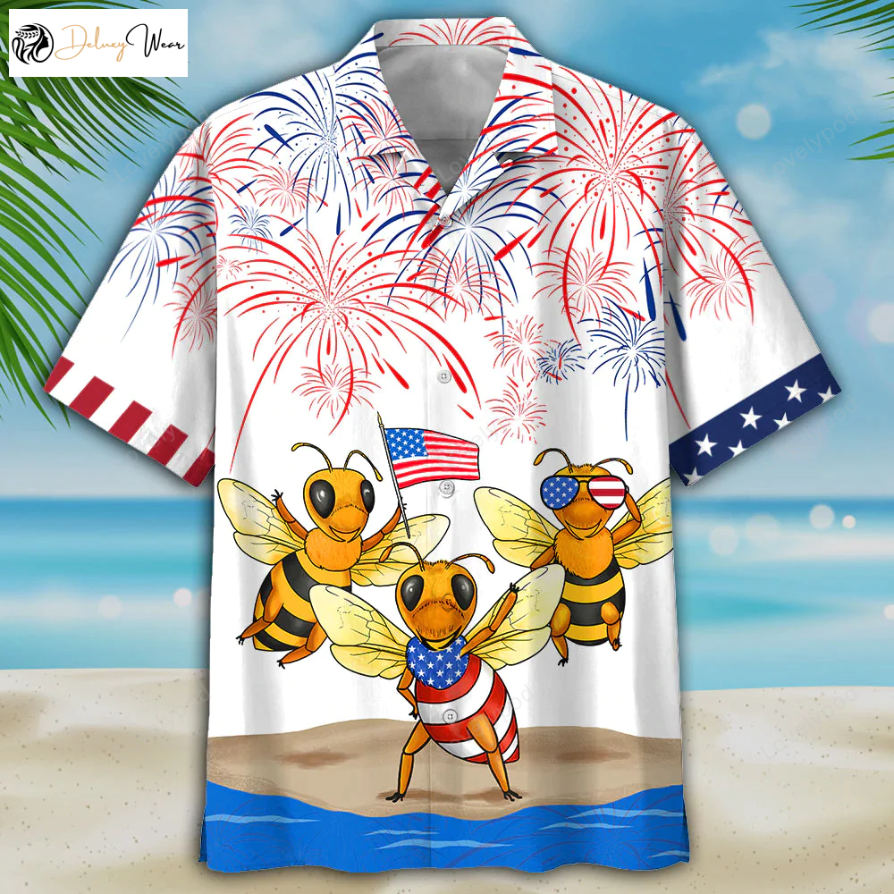 Bee s 4th of July Hawaiian Shirt – Patriotic USA Independence Day Aloha Attire