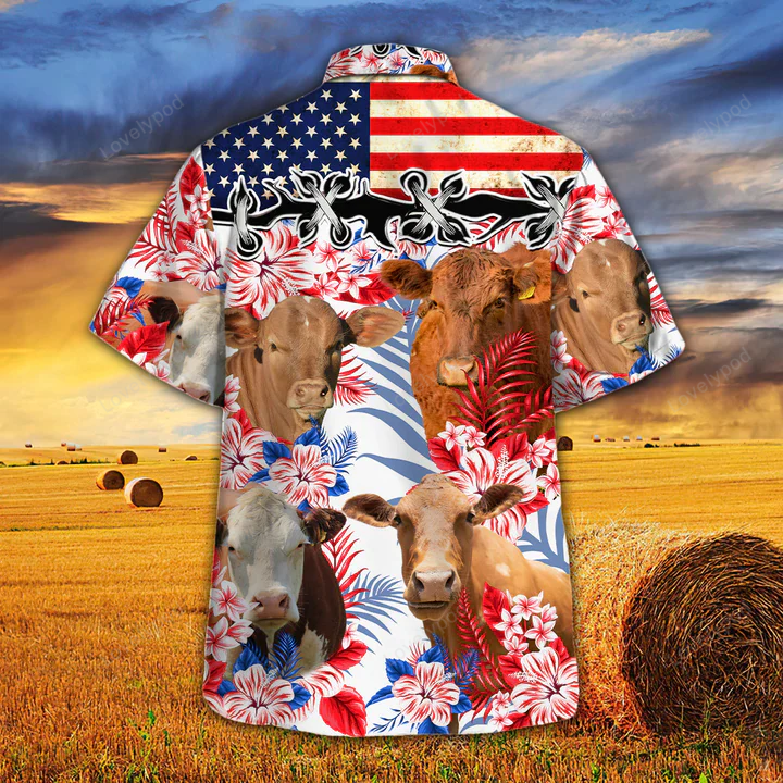 Beefmaster Cattle Lovers Hawaiian Shirt: American Flag Vintage Cow Design for Men & Women