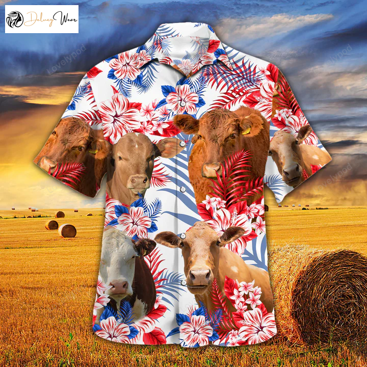 Beefmaster Cattle Lovers Hawaiian Shirt: American Flag Vintage Cow Design for Men & Women