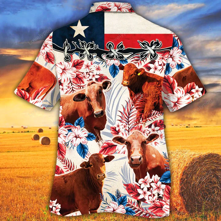 Beefmaster Cattle Lovers Texas Flag Hawaiian Shirt – Vintage Cow & Floral Designs for Men and Women