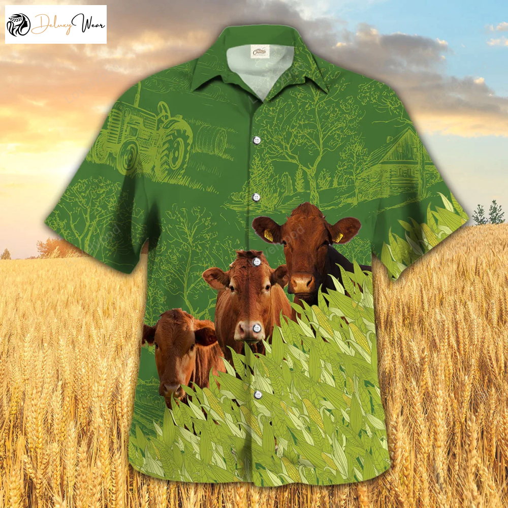 Beefmaster Farm Corn Pattern Hawaiian Shirt Gift for Men Women Fans Cow Hawaii Summer Shirt Gift for Men Women Fans for Men & Women