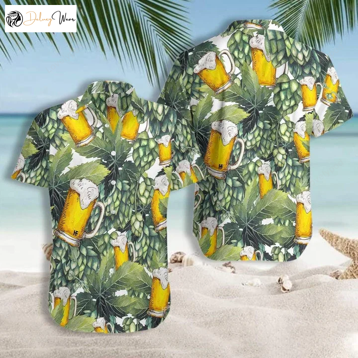 Hops Flowering Plants Hawaiian Shirt Gift for Men Women Fans: Stylish Beer-themed Design for a Tropical Vibe