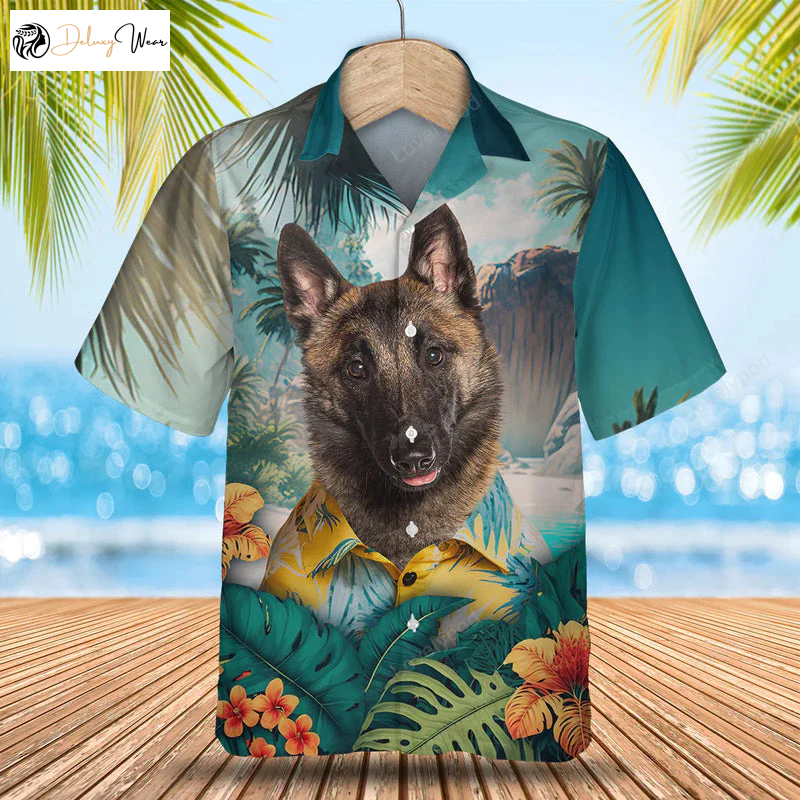 3D Tropical Hawaiian Shirt Gift for Men Women Fans for Men: Belgian Malinois Dog Print Unique and Stylish