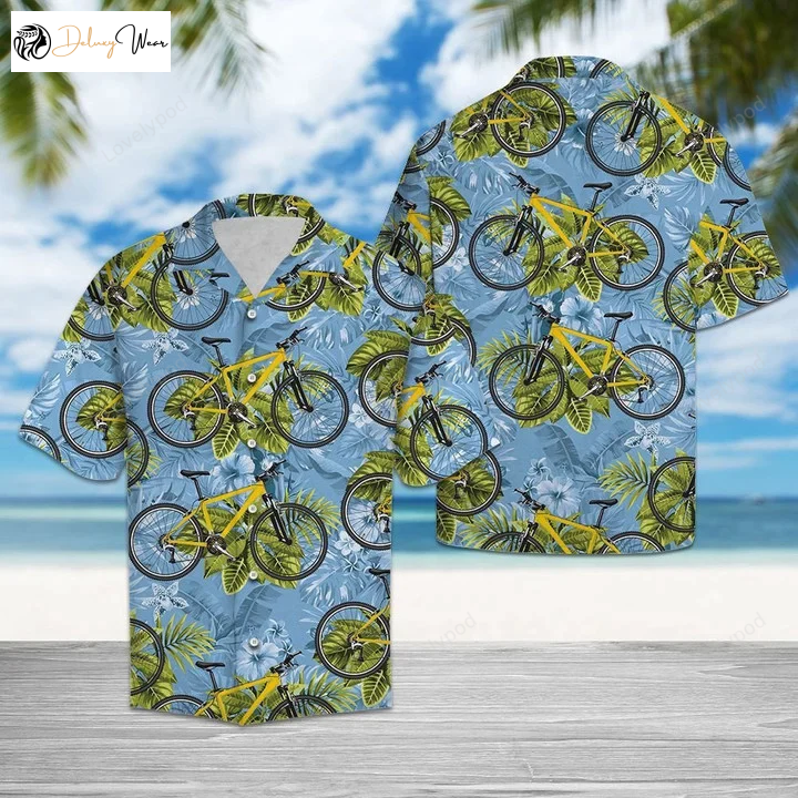 Bike Blue Hawaiian Shirt Gift for Men Women Fans: Biking Tropical Leaves in a Tropical Paradise
