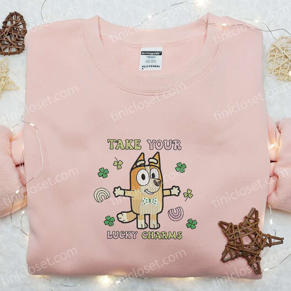 Get Lucky with Bingo s Embroidered Shirt & Bluey Cartoon Hoodie – Perfect Saint Patrick s Day Gift!