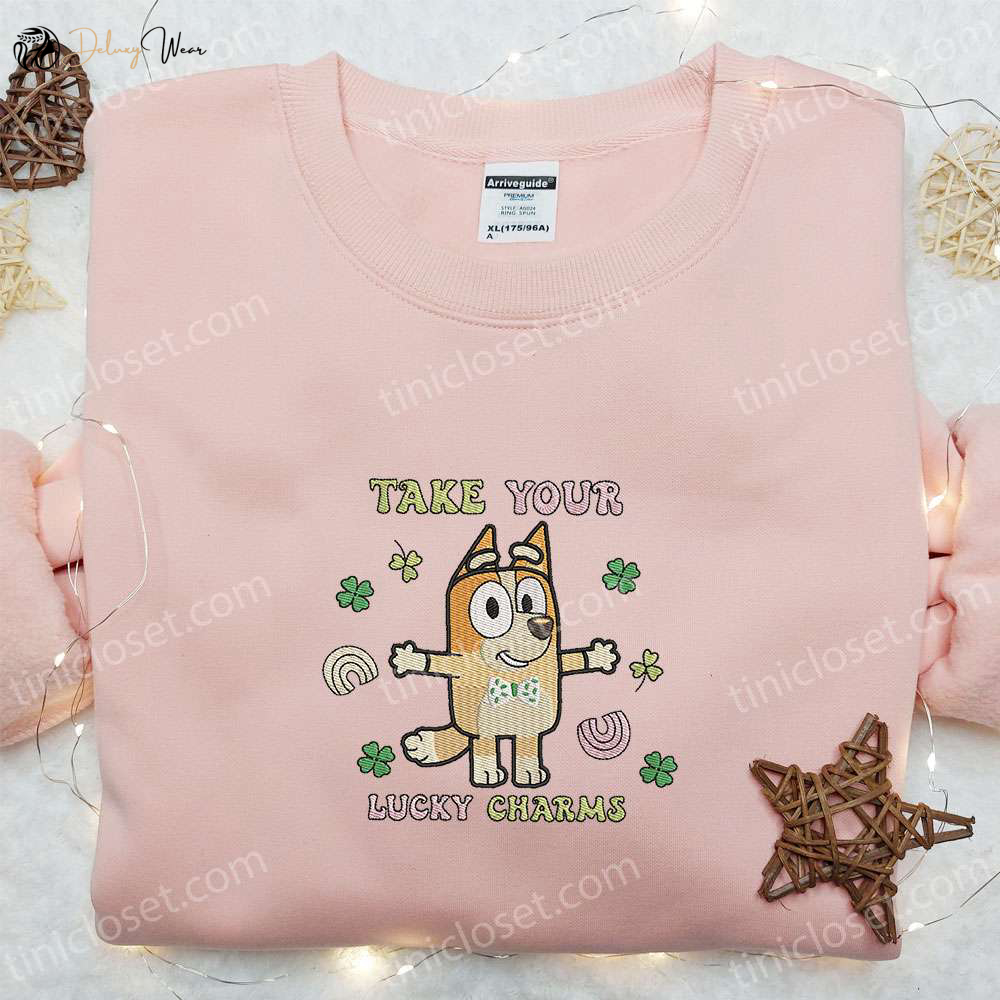 Get Lucky with Bingo s Embroidered Shirt & Bluey Cartoon Hoodie – Perfect Saint Patrick s Day Gift!