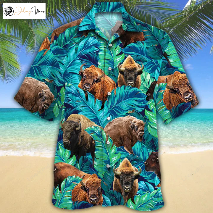 Bison Lovers Hawaiian Shirt Gift for Men Women Fans: Animal Cow Men s Aloha Short Sleeve - Trendy & Stylish!