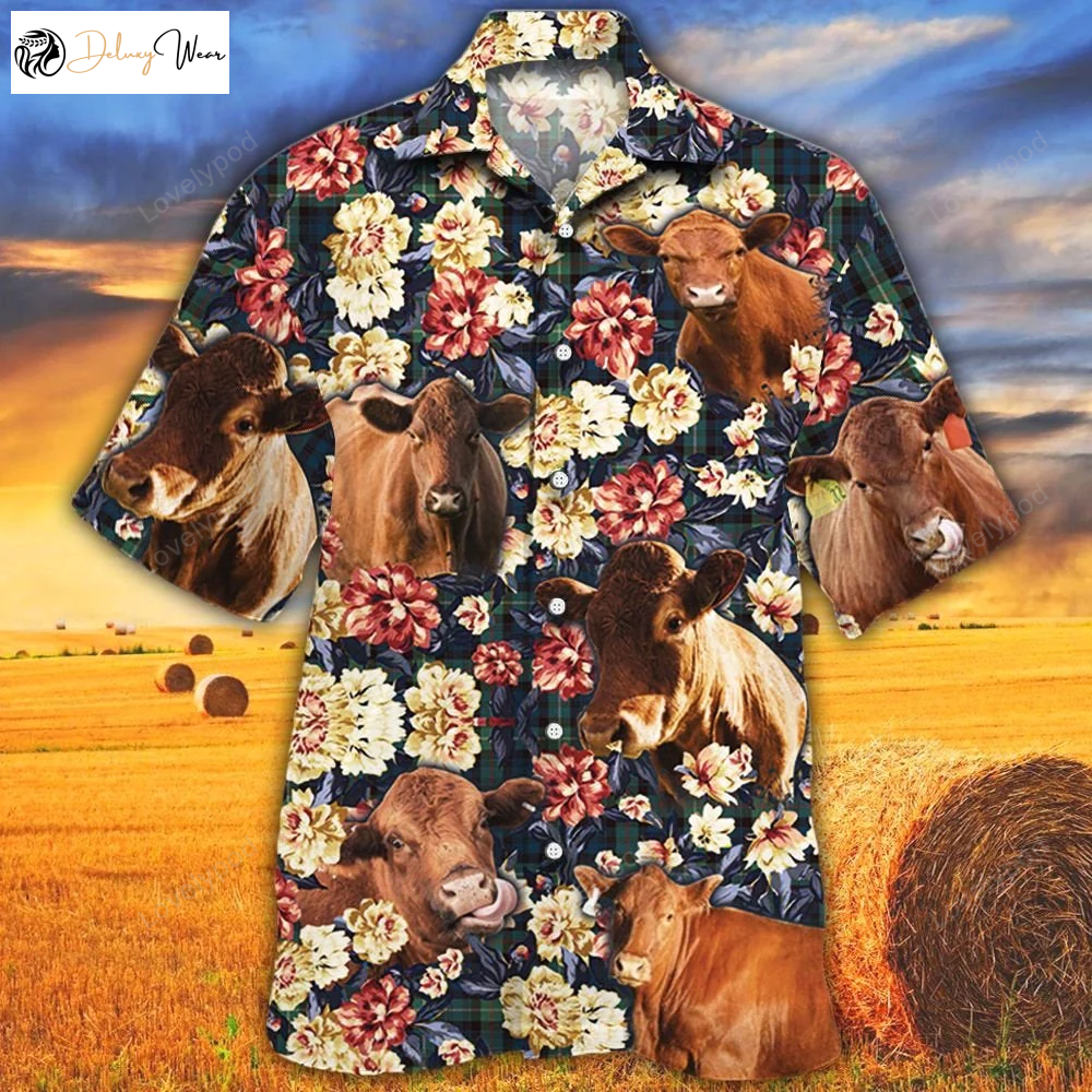 Stylish Black Angus Cattle Lovers Hawaiian Shirt Gift for Men Women Fans – Green Plaid Pattern