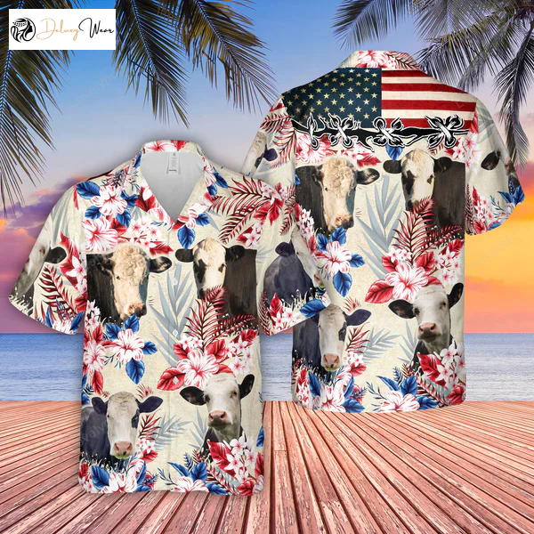 Black Baldy Pattern US FLAG Hawaiian Shirt Gift for Men Women Fans - Farm Cow Print for Men & Women
