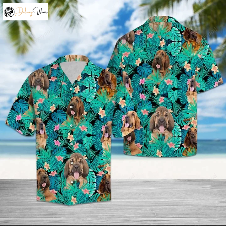 Bloodhound Hibiscus Hawaiian Shirt Gift for Men Women Fans: Vibrant Flowers & Leaves for a Stylish Tropical Look