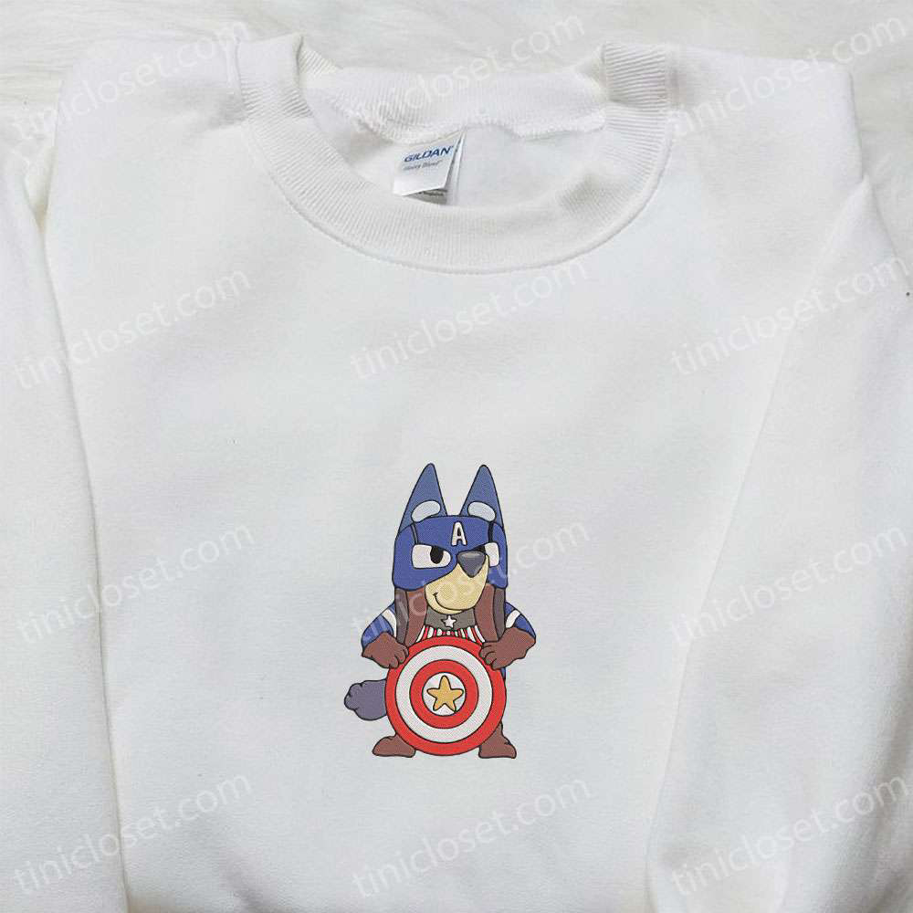 Bluey Captain America Marvel Team Embroidered Shirt & Hoodie: Perfect Gift Idea for Fans Bluey Captain America Marvel Team Embroidered Shirt & Hoodie: Perfect Gift Idea for Fans
