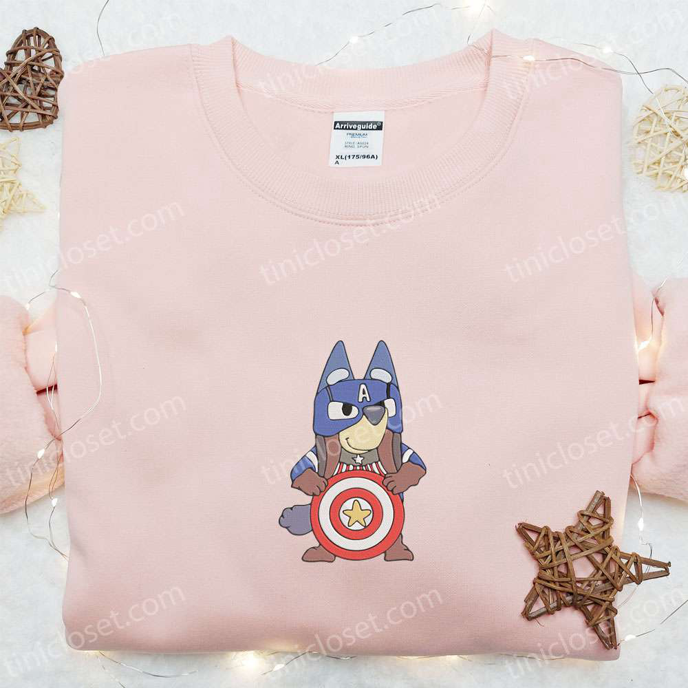 Bluey Captain America Marvel Team Embroidered Shirt & Hoodie: Perfect Gift Idea for Fans Bluey Captain America Marvel Team Embroidered Shirt & Hoodie: Perfect Gift Idea for Fans