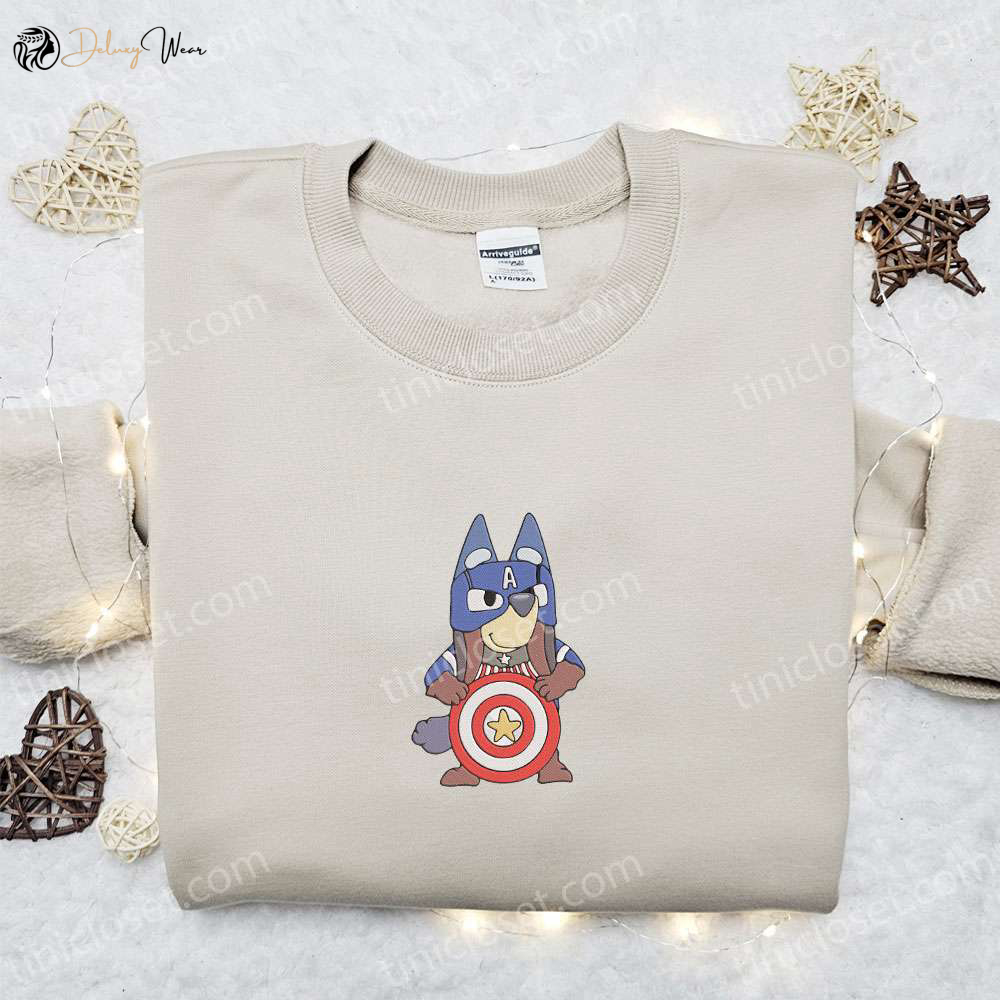 Bluey Captain America Marvel Team Embroidered Shirt & Hoodie: Perfect Gift Idea for Fans