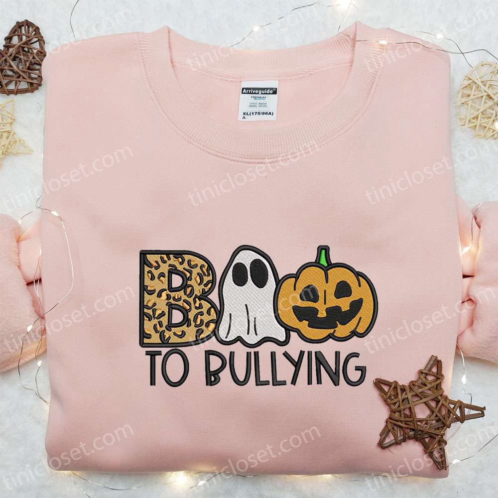 Boo To Bullying Pumpkin Embroidered Shirt: Best Halloween Gift Ideas Boo To Bullying Pumpkin Embroidered Shirt: Best Halloween Gift Ideas