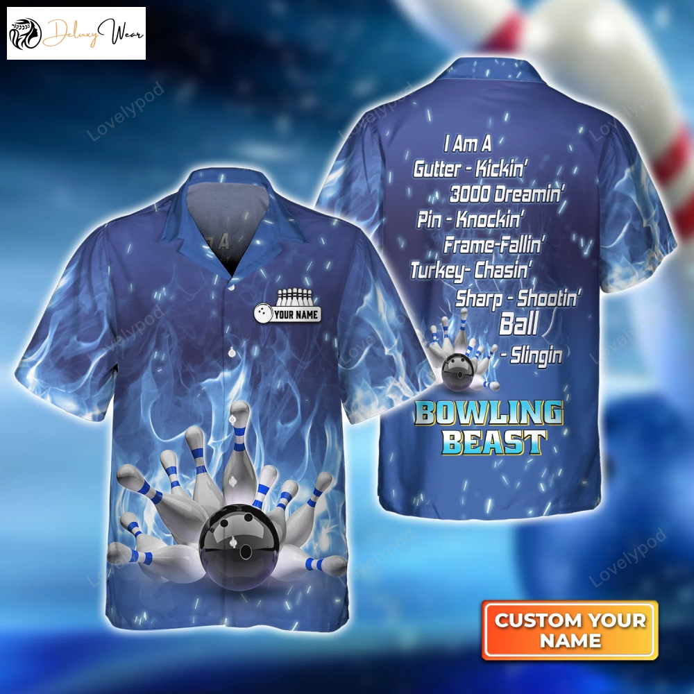 Bold Blue Fire Bowling Hawaiian Shirt Gift for Men Women Fans – Perfect for Men Women & Bowling Teams