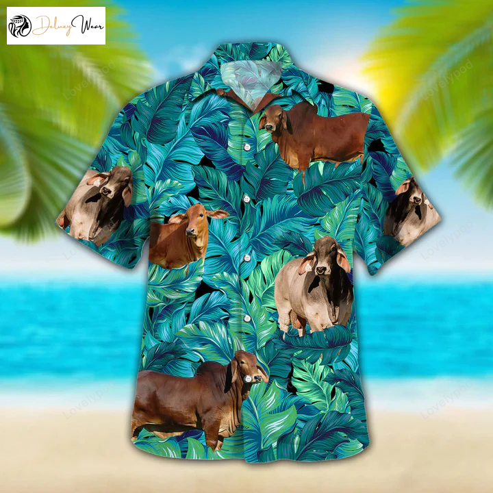 Brahman Cattle Lovers Hawaiian Shirt Gift for Men Women Fans Vintage Flower Cow Aloha Shirt Gift for Men Women Fans for Men & Women