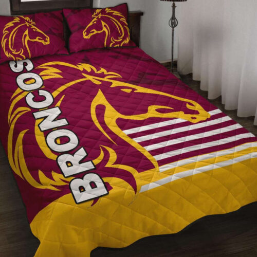 Brisbane Broncos Quilt Bedding Set Decor Gift For Men Women Decor Gift For Men Women G95