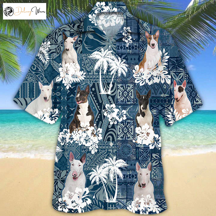 Stylish Bull Terrier Hawaiian Shirt: Trendy Fun & Comfortable Attire for Dog Lovers