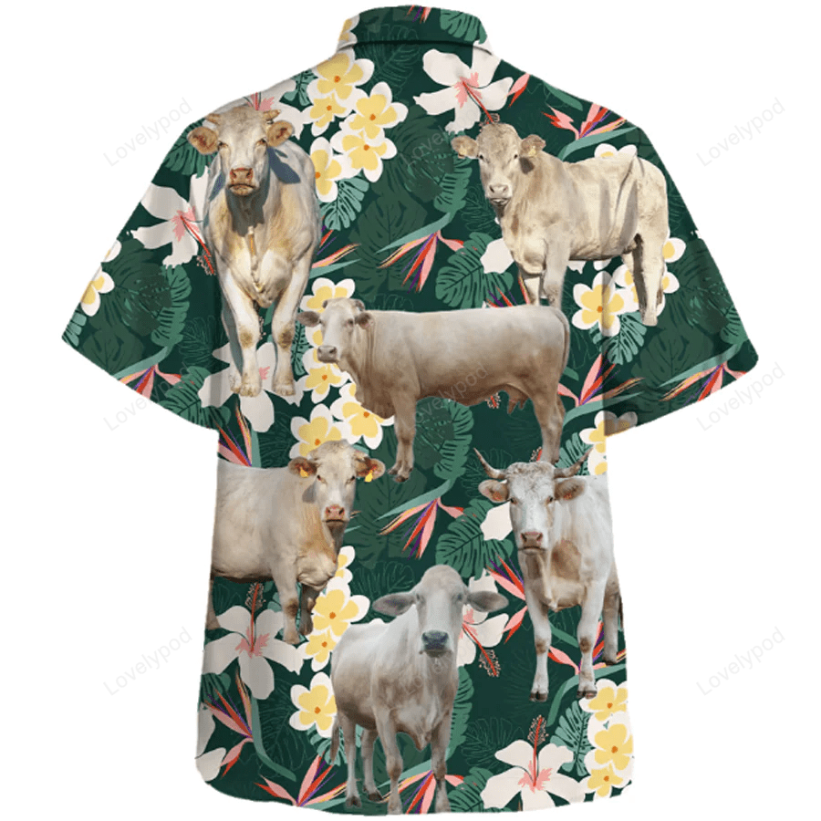 Charolais Cow Hawaiian Shirt – Farm Lover Men s Button Down Hawaiian Casual Shirt