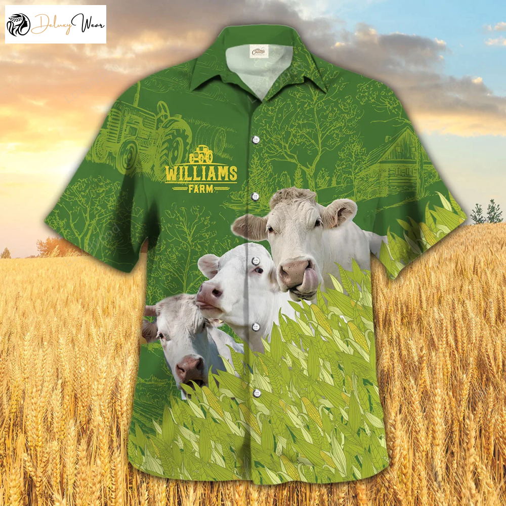 Charolais Farm Corn Pattern Hawaiian Shirt – Stylish Cow Summer Shirt for Men and Women