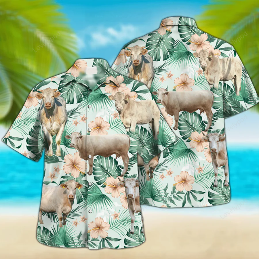 Charolais Hawaiian Shirt for Farm Enthusiasts – Unique Cow Print Shirt for Men & Women