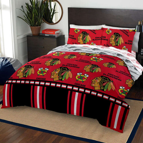 Chicago Blackhawks Bedding Set Decor Gift For Men Women Decor Gift For Men Women G95