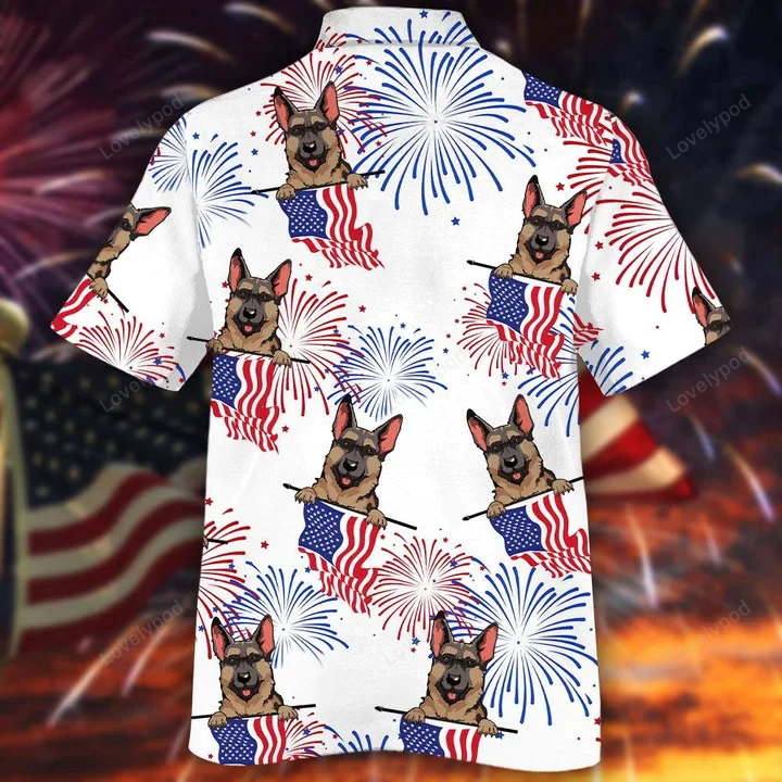 Stylish German Shepherd White 4th of July Hawaiian Shirt Gift for Men Women Fans: Cool & Trendy Design for Dog Lovers