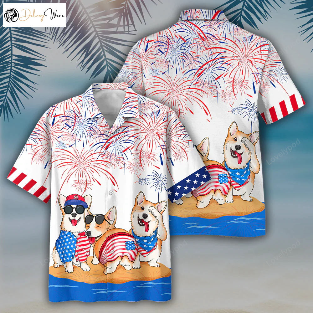 Corgi Hawaiian Shirt Gift for Men Women Fanss: Celebrate Independence Day with USA Patriotic Prints!