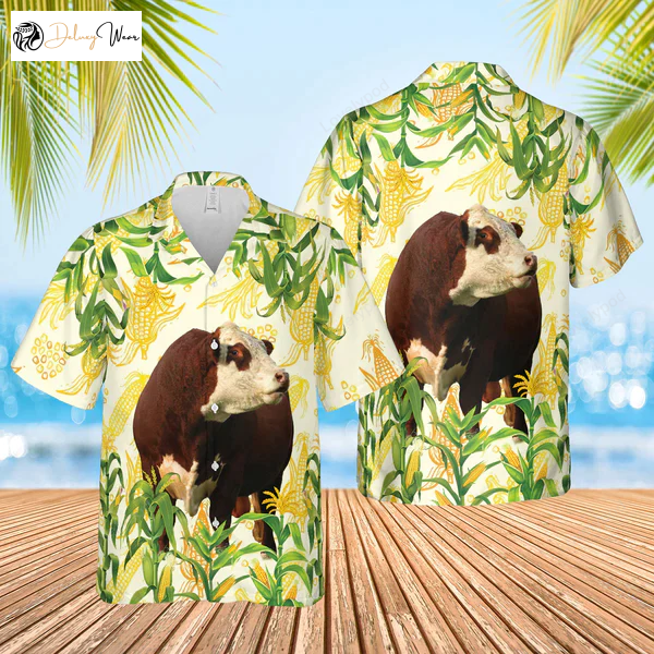3D Hawaiian Cow Shirt Gift for Men Women Fans - Corn Farm Hereford Summer Gifts for Men & Women