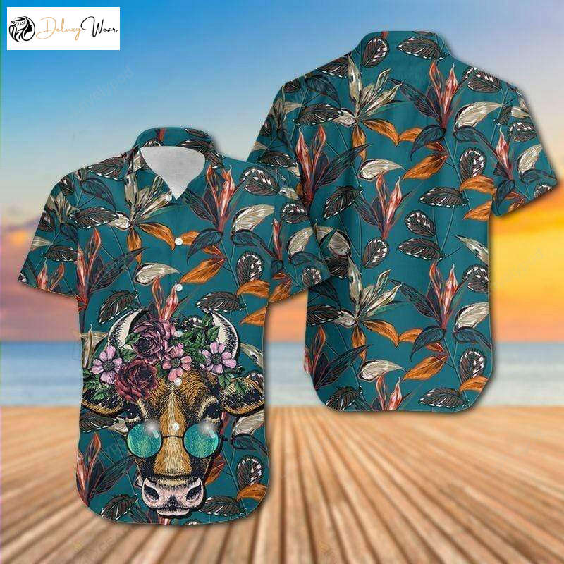 Floral Tropical Hawaiian Shirt Gift for Men Women Fans for Men & Women – Stylish Cow Print Design