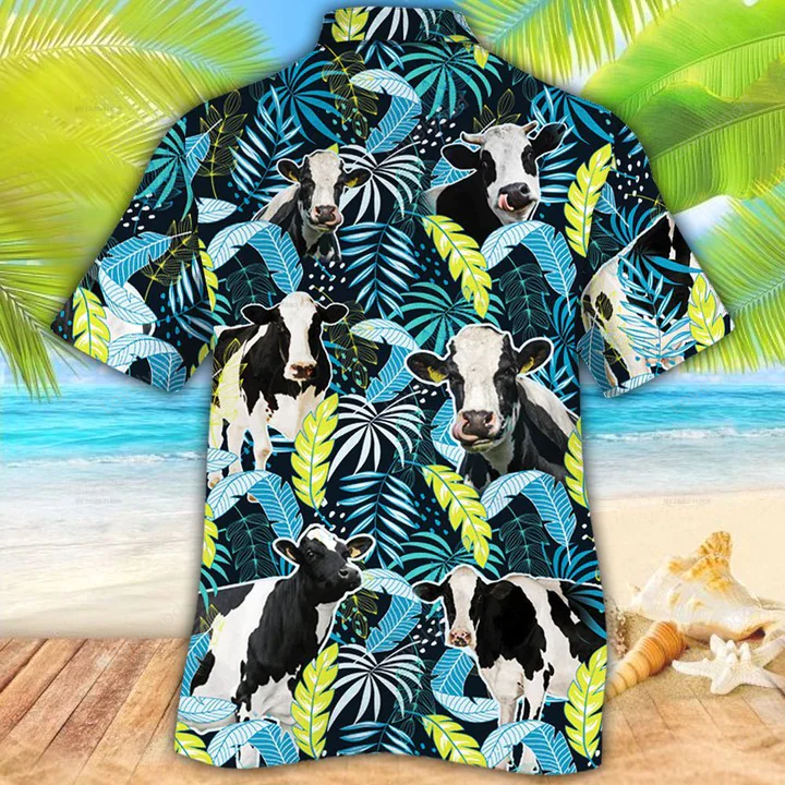 Holstein Friesian Cattle Lovers Hawaiian Shirt Gift for Men Women Fans: Cow Hawaii Shirt Gift for Men Women Fans for Men & Women Jungle Leaves Design