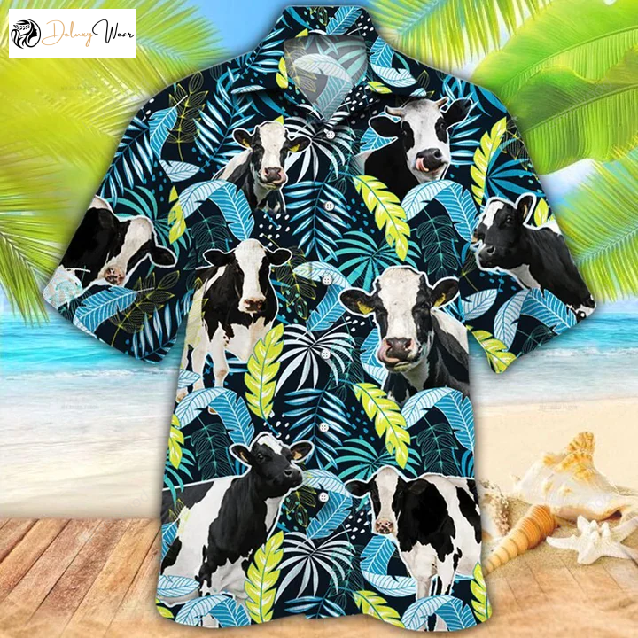 Holstein Friesian Cattle Lovers Hawaiian Shirt Gift for Men Women Fans: Cow Hawaii Shirt Gift for Men Women Fans for Men & Women Jungle Leaves Design