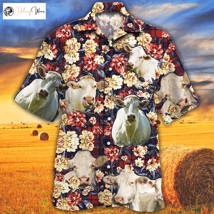 Stylish Cow & Charolais Hawaiian Shirt for a Fun Summer – Animal Print Design