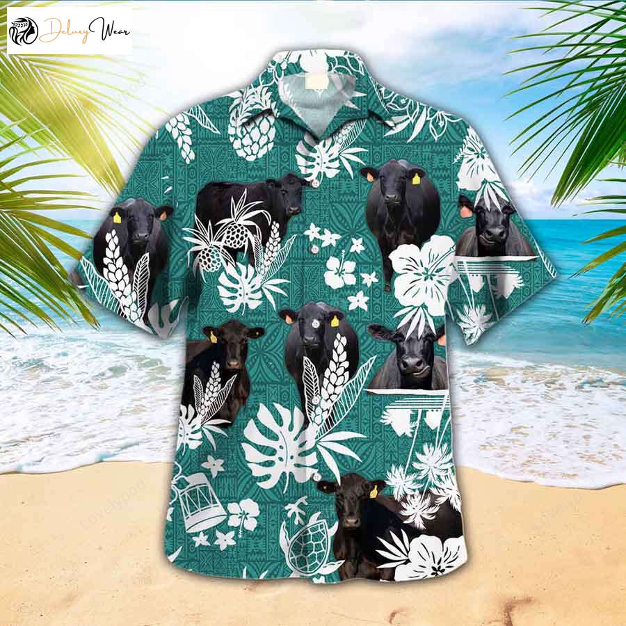 Black Angus Cow Hawaiian Shirt Gift for Men Women Fans: Perfect for Farm Lovers Hawaiian Casual Button Down Summer Party Shirt Gift for Men Women Fans