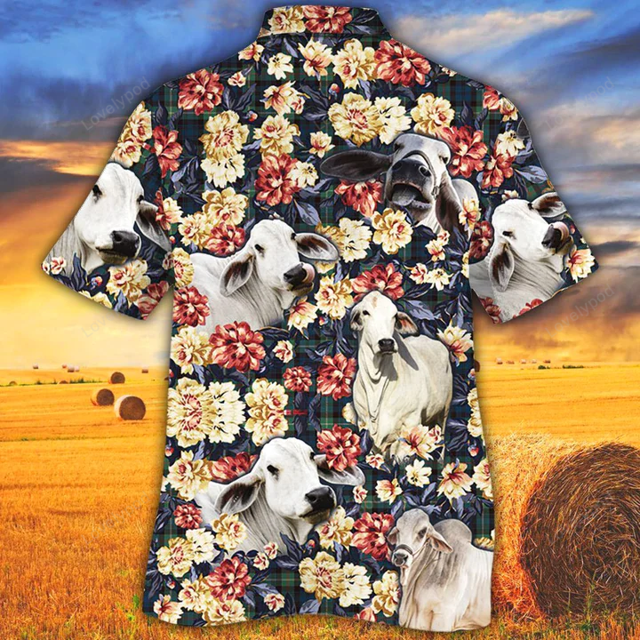 Vintage Cow Men s Hawaiian Shirt Gift for Men Women Fans – Green Plaid Pattern for Brahman Cattle Lovers