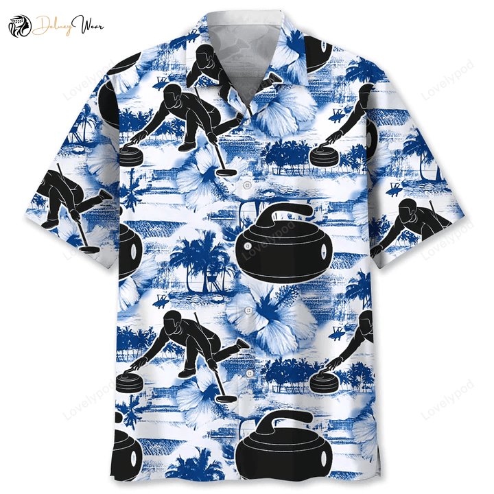Curling Hawaiian Shirt for Men: Stylish Summer Gift Perfect for Beach Parties